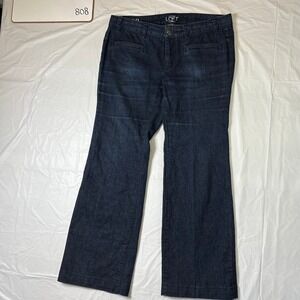Ann Taylor LOFT Dark Wash Wide Leg Trouser Jeans Size 6P Petite Indigo Denim